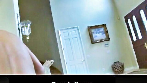 Skinny pale teen bends over exposing small tight ass cheeks in home hallway amateur POV