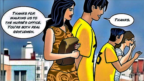 Velamma thanks two gentlemen in sports jerseys for escort to nurse's office
