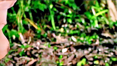Filipino teen with thick cum dripping from open mouth onto chin outdoors