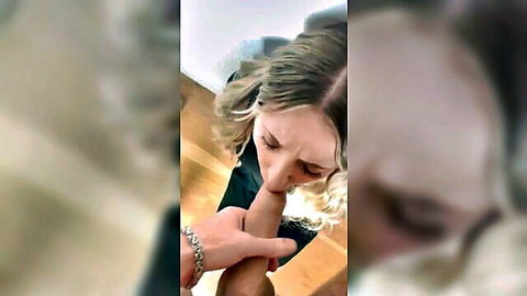 Blonde babe gags on deep throat fingering in sloppy amateur POV blowjob