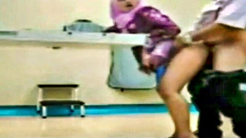 Arab hijab woman bent over exam table with bare ass exposed for rough doggy fuck