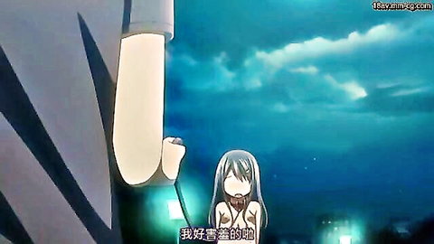 Blue-haired anime girl in white dress with giant mysterious arm, hentai scene