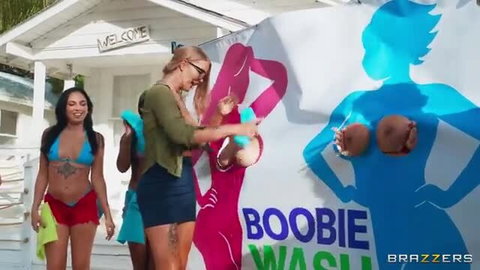 Elana Bunnz at Boobie Wash car wash with big tits, bikini babes
