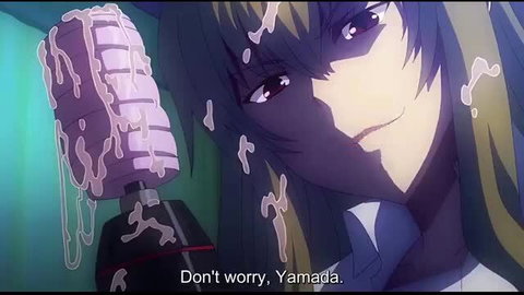 Busty anime nurse with cum on face holds mic after semen extraction on patient