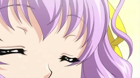 Busty purple-haired hentai anime girl ahegao face drooling in ecstasy