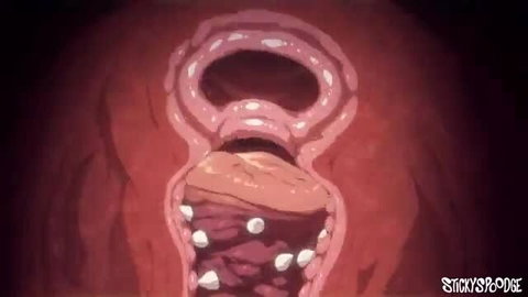 Animated hentai girl double penetrated by thick orange tentacles in tight pink pussy
