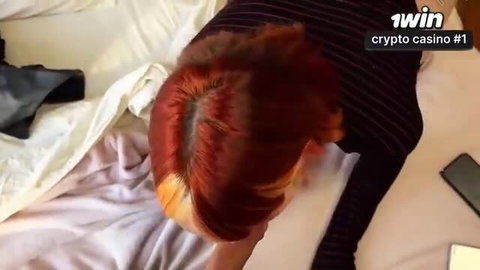 Redhead stepsis Ela bends over bed in tight top, hot amateur taboo tease