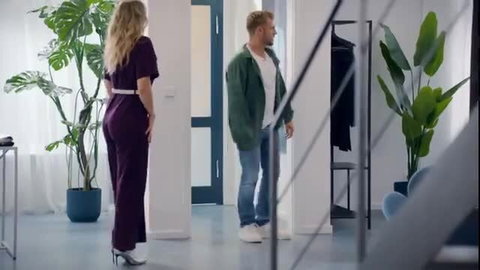 Josefine Bressel in tight purple jumpsuit, big ass view with guy