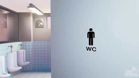 Anime men's restroom WC sign at Sakura Hospital, Boruto hentai by HIKIGAERU3D