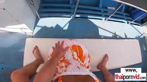 Thin Thai teen virgin fucked by huge Euro cock on boat POV