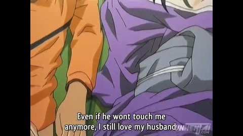 Anime stepmom in purple dress holds hand, vows love despite no sex
