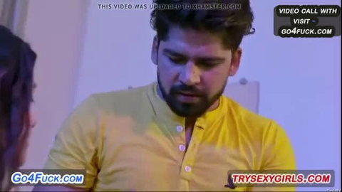 Indian couple in yellow kurta on romantic video call birthday sex