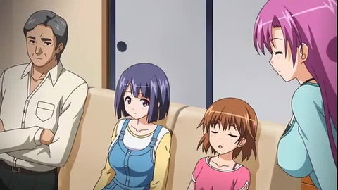 Oni Chichi 2: Busty anime girls in tight outfits with older man
