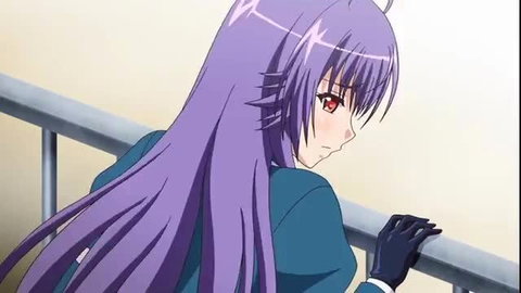 Hyoudou Ibuki in school uniform, long purple hair, seductive glance