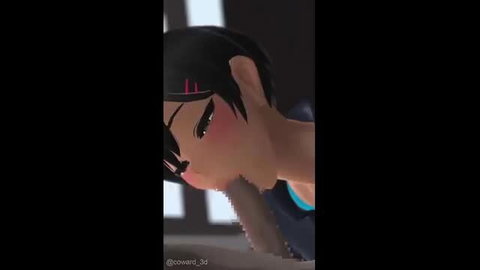 Coward_3D anime girl with black hair gives intense blowjob closeup
