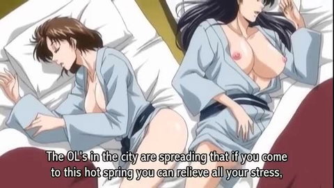 Two busty Japanese OLs in yukata, exposed tits and ass at hot spring