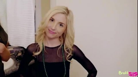 Piper Perri smiles in sheer black top and green beads, Luckiest boy ever