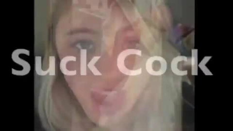 Blonde sissy boy with smeared makeup begging to suck cock closeup