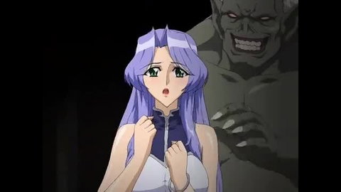 Purple-haired anime Valkyrie in fear of looming green monster hentai
