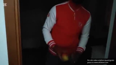 Roberta Gemma holding cock in red Adidas jacket blowjob preview
