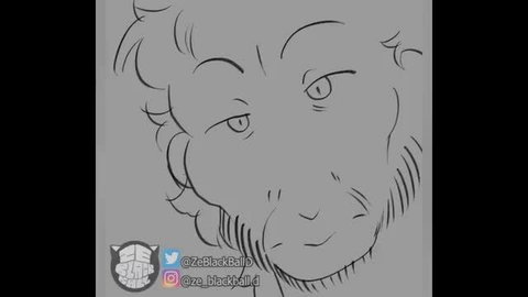 Zeblackballd as hairy huntress, fierce anime-style face closeup