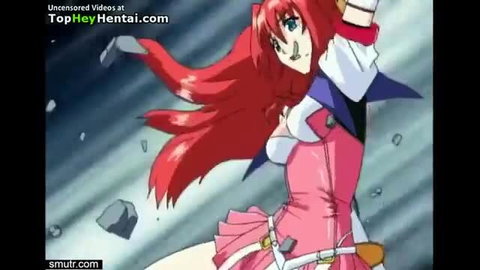 Redhead anime hentai girl in pink skirt and white top dynamic pose