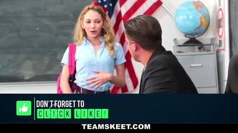 Blonde student Uber Driver flirts with suited man in classroom, sluttiest schoolgirl tease