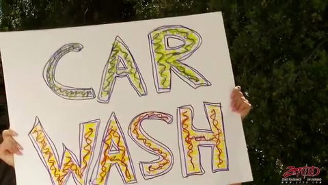 Car Wash Carnal Charity: busty brunettes gangbanged outdoors on red blanket