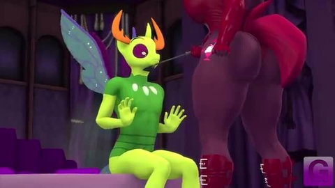Gorilka green mantis alien femdoms red demon with strap-on in Shadow Dominance