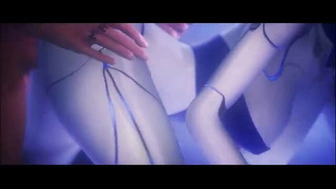 Futuristic robot babes in white bodysuits touching intimately, sci-fi erotic scene