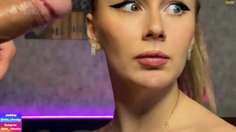 Mia Cloudy closeup face with cock teasing lips before swallowing sperm