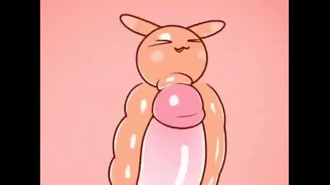 Cute orange bunny girl hugging giant pink dildo in hentai style