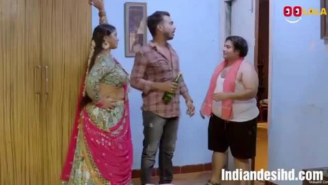 Bindiya in saree with men on suhaagraat, Indian adult scene
