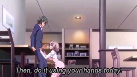 Asian office lady in pink lingerie kneels to handjob suited man in JAV