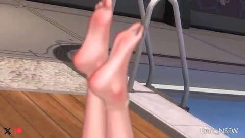 Relic's bare soles and legs by pool in Loreley's Reunion