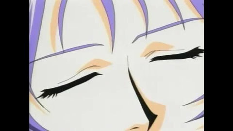 Anime hentai girl with purple hair, seductive closed eyes closeup