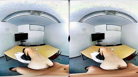 VR POV nude Asian woman bent over table exposing ass and pussy