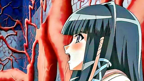 Anime girl Sui with black hair fucked by tentacles in hentai scene