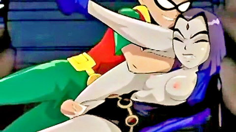 Robin groping nude Raven in intense Teen Titans hentai embrace