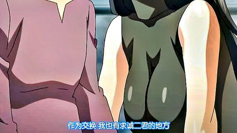 Two busty Asian JAV actresses in cleavage-revealing dresses, teasing side by side