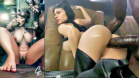 Catwoman Waifu in Blacked interracial scene with huge black cock penetration