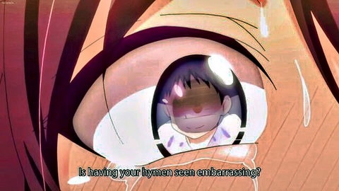 Embarrassed anime girl with teary eyes in intimate hentai scene