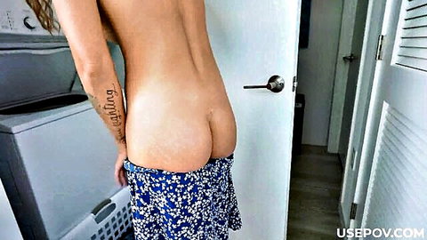 Mandy Rhea bent over showing bare ass in lifted floral skirt on phone