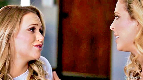 Mia Malkova and Cherie Deville in close lesbian conversation