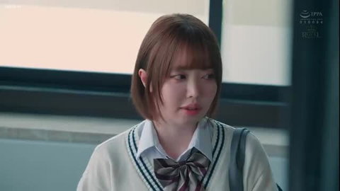 Oguri Miyu as busty Japanese schoolgirl in uniform, wet thighs incontinence tease