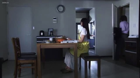 Shiori Nishino as obedient stepmom sex slave in apron JAV kitchen scene