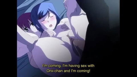 Blue and purple haired hentai girls in threesome, uncensored anime sex climax