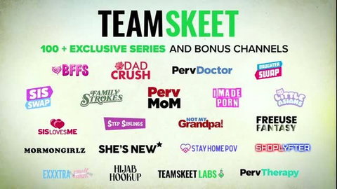Team Skeet adult series promo with 100+ exclusive channels and bonus family swap fantasies