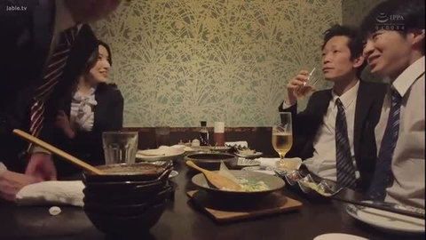 Kana Morisawa serves hotpot at dinner with suited men JAV