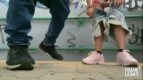 Sara B3ll risky outdoor exposure with black guy, torn jeans pulled down